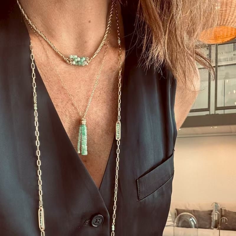 Natural Stone Tassel Necklace – Pearl, Sunstone, Australian Jade, Garnet, Moss Agate - floysun