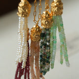Natural Stone Tassel Necklace – Pearl, Sunstone, Australian Jade, Garnet, Moss Agate - floysun