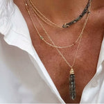 Natural Stone Tassel Necklace – Pearl, Sunstone, Australian Jade, Garnet, Moss Agate - floysun
