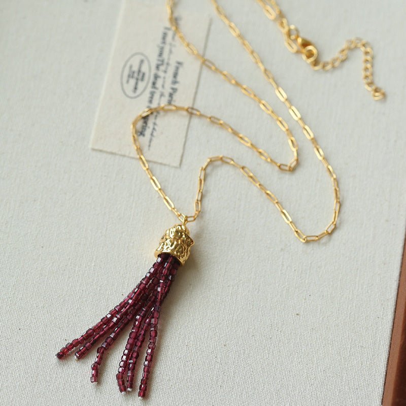 Natural Stone Tassel Necklace – Pearl, Sunstone, Australian Jade, Garnet, Moss Agate - floysun