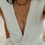 Natural Stone Tassel Necklace – Pearl, Sunstone, Australian Jade, Garnet, Moss Agate - floysun