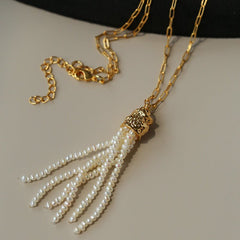 Natural Stone Tassel Necklace – Pearl, Sunstone, Australian Jade, Garnet, Moss Agate - floysun