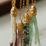Natural Stone Tassel Necklace – Pearl, Sunstone, Australian Jade, Garnet, Moss Agate - floysun