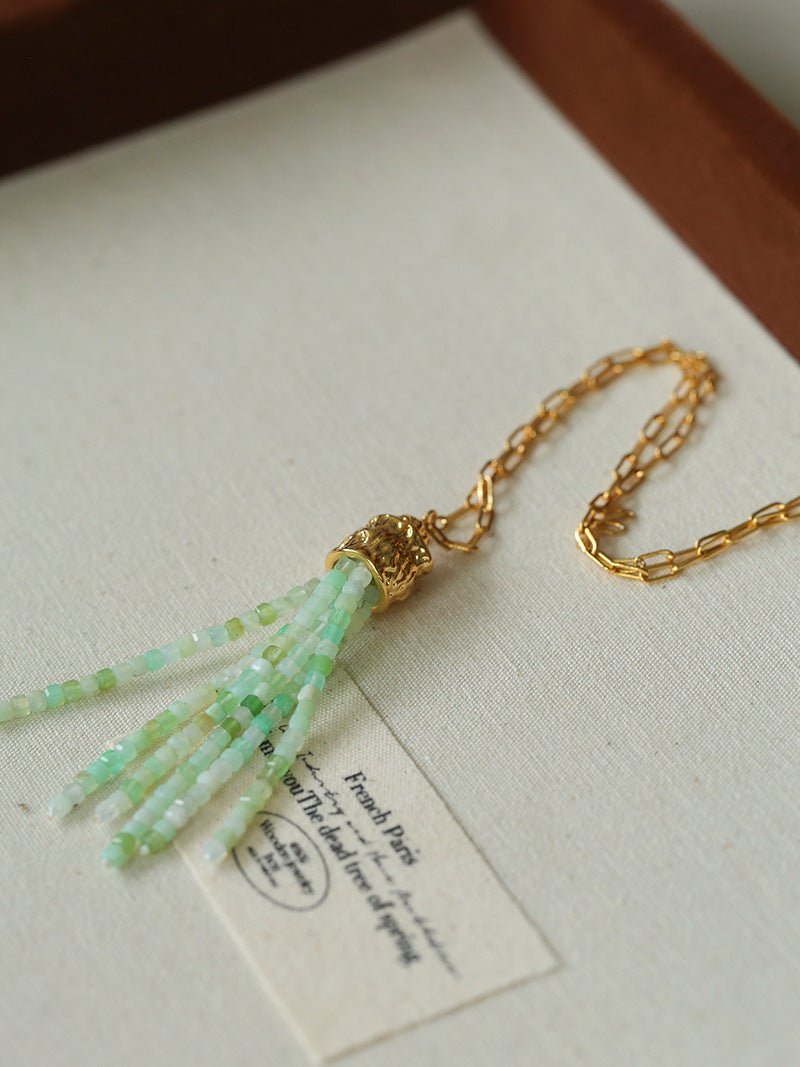 Natural Stone Tassel Necklace – Pearl, Sunstone, Australian Jade, Garnet, Moss Agate - floysun
