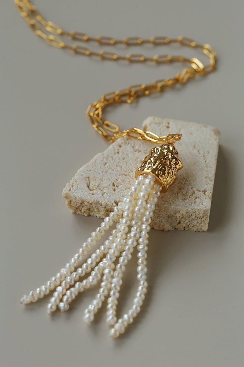 Natural Stone Tassel Necklace – Pearl, Sunstone, Australian Jade, Garnet, Moss Agate - floysun