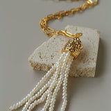 Natural Stone Tassel Necklace – Pearl, Sunstone, Australian Jade, Garnet, Moss Agate - floysun
