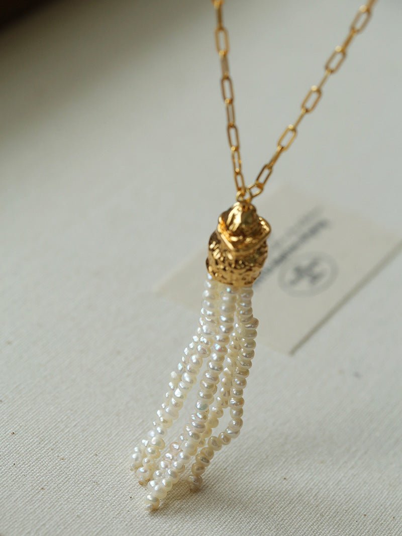 Natural Stone Tassel Necklace – Pearl, Sunstone, Australian Jade, Garnet, Moss Agate - floysun