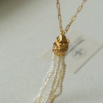 Natural Stone Tassel Necklace – Pearl, Sunstone, Australian Jade, Garnet, Moss Agate - floysun