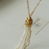 Natural Stone Tassel Necklace – Pearl, Sunstone, Australian Jade, Garnet, Moss Agate - floysun