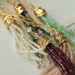 Natural Stone Tassel Necklace – Pearl, Sunstone, Australian Jade, Garnet, Moss Agate - floysun