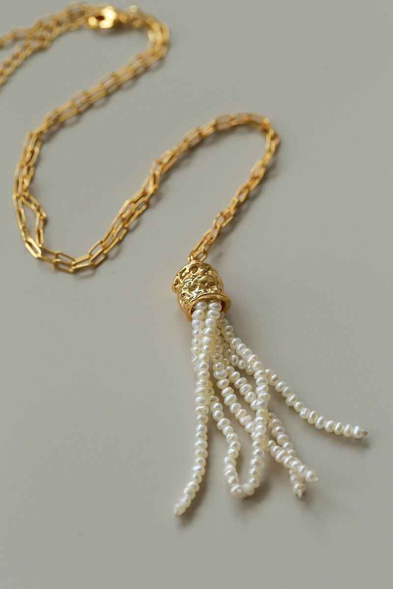 Natural Stone Tassel Necklace – Pearl, Sunstone, Australian Jade, Garnet, Moss Agate - floysun