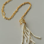 Natural Stone Tassel Necklace – Pearl, Sunstone, Australian Jade, Garnet, Moss Agate - floysun