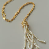 Natural Stone Tassel Necklace – Pearl, Sunstone, Australian Jade, Garnet, Moss Agate - floysun