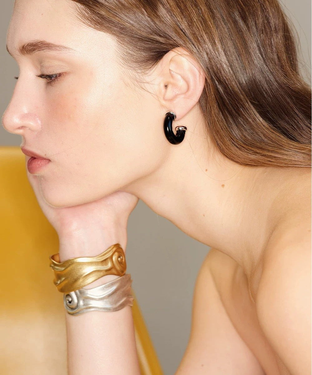 Natural Tiger’s Eye & Red Stone & Black Onyx Hoop Earrings - floysun