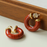 Natural Tiger’s Eye & Red Stone Hoop Earrings - floysun