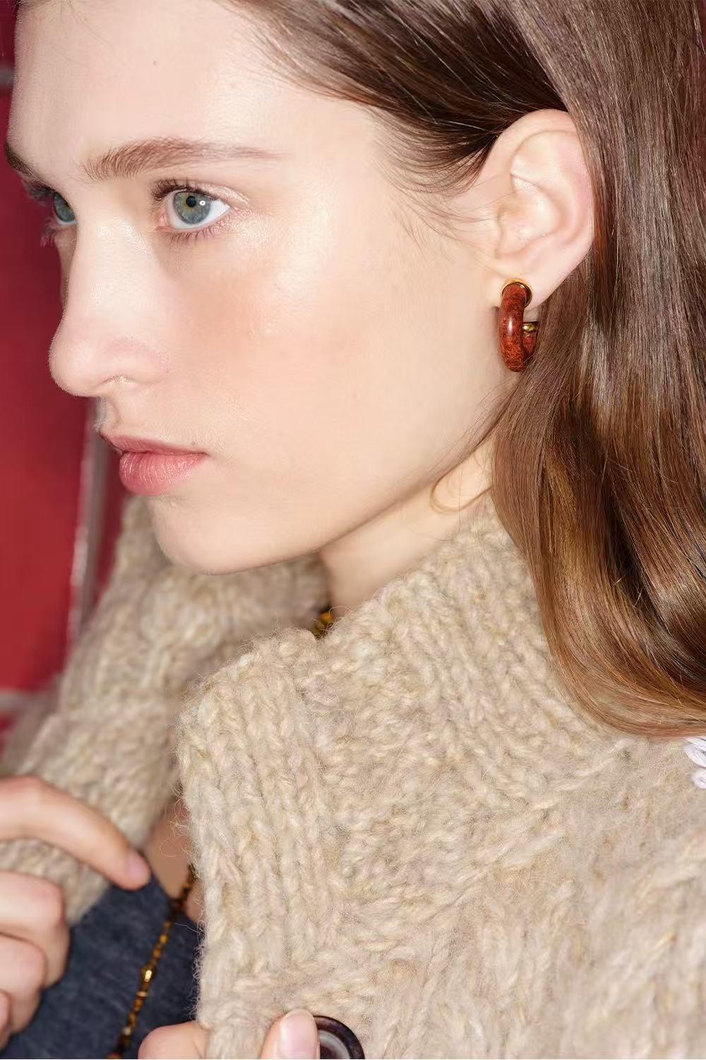 Natural Tiger’s Eye & Red Stone Hoop Earrings - floysun