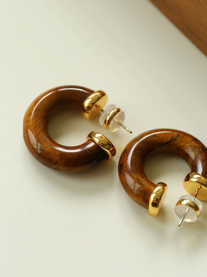 Natural Tiger’s Eye & Red Stone Hoop Earrings - floysun