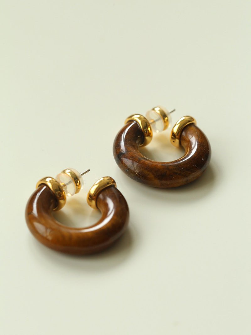 Natural Tiger’s Eye & Red Stone Hoop Earrings - floysun