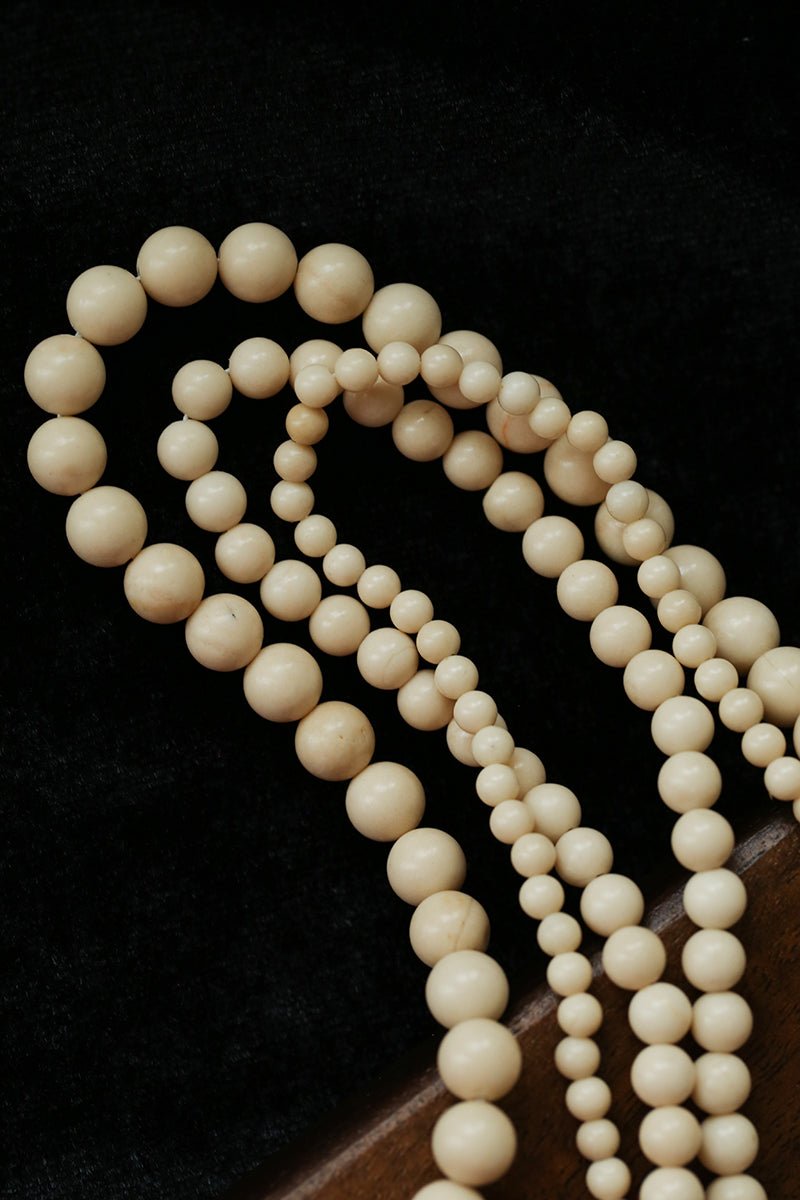 Natural White Fossil Stone Graduated Bead Tassel Long Necklace - floysun