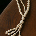 Natural White Fossil Stone Graduated Bead Tassel Long Necklace - floysun