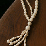 Natural White Fossil Stone Graduated Bead Tassel Long Necklace - floysun