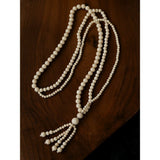 Natural White Fossil Stone Graduated Bead Tassel Long Necklace - floysun