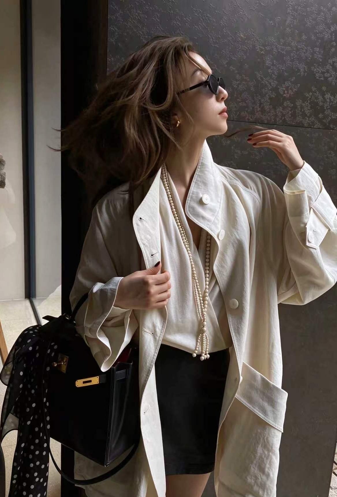 Natural White Fossil Stone Graduated Bead Tassel Long Necklace - floysun