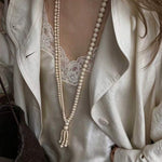 Natural White Fossil Stone Graduated Bead Tassel Long Necklace - floysun