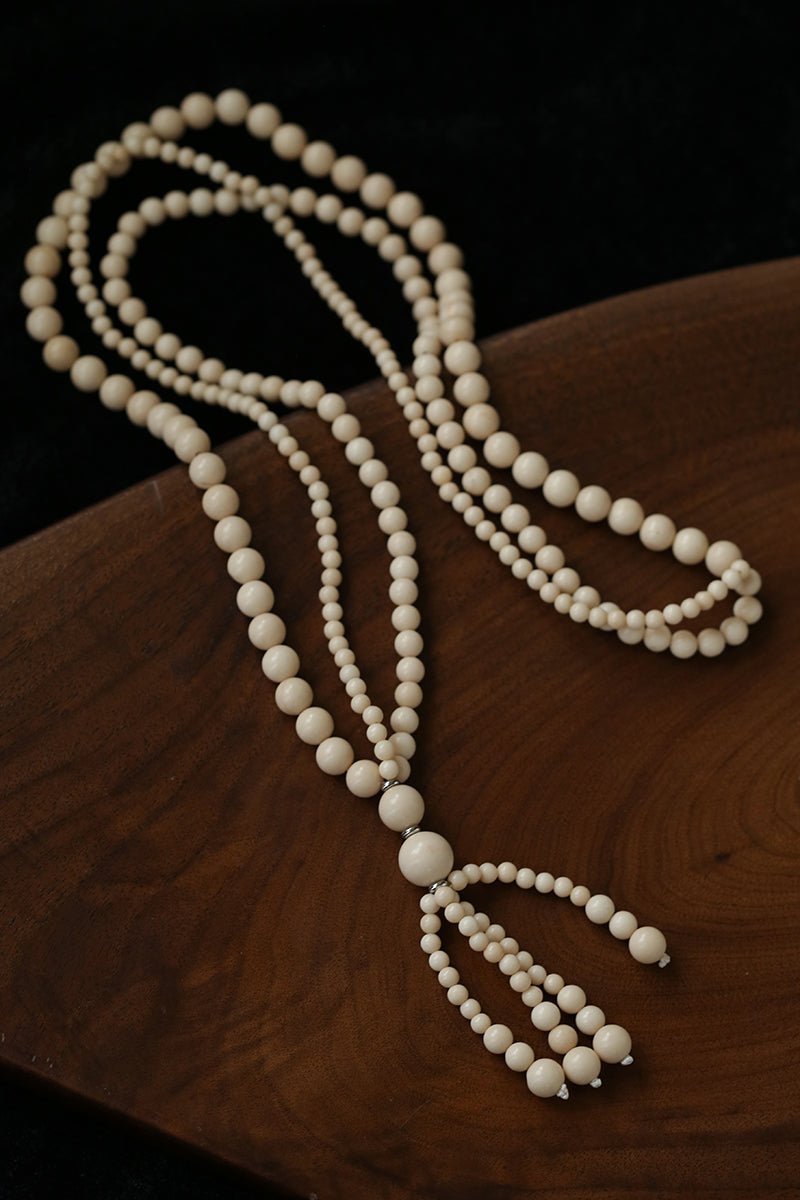 Natural White Fossil Stone Graduated Bead Tassel Long Necklace - floysun