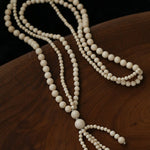 Natural White Fossil Stone Graduated Bead Tassel Long Necklace - floysun