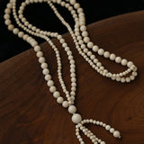 Natural White Fossil Stone Graduated Bead Tassel Long Necklace - floysun
