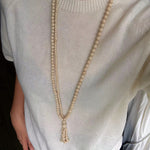 Natural White Fossil Stone Graduated Bead Tassel Long Necklace - floysun