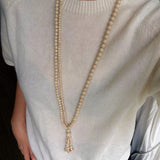 Natural White Fossil Stone Graduated Bead Tassel Long Necklace - floysun