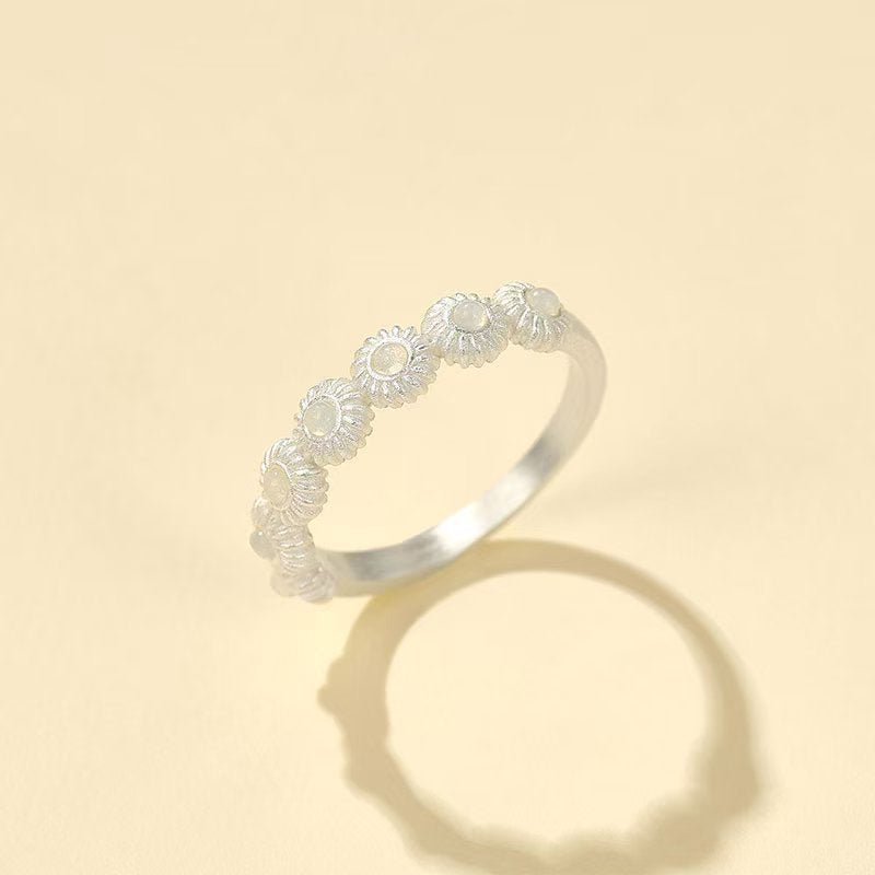 Natural White Moonstone Eternity Band Ring - floysun