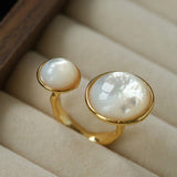 Natural White Mother-of-Pearl Double Circle Open Ring - floysun