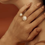 Natural White Mother-of-Pearl Double Circle Open Ring - floysun