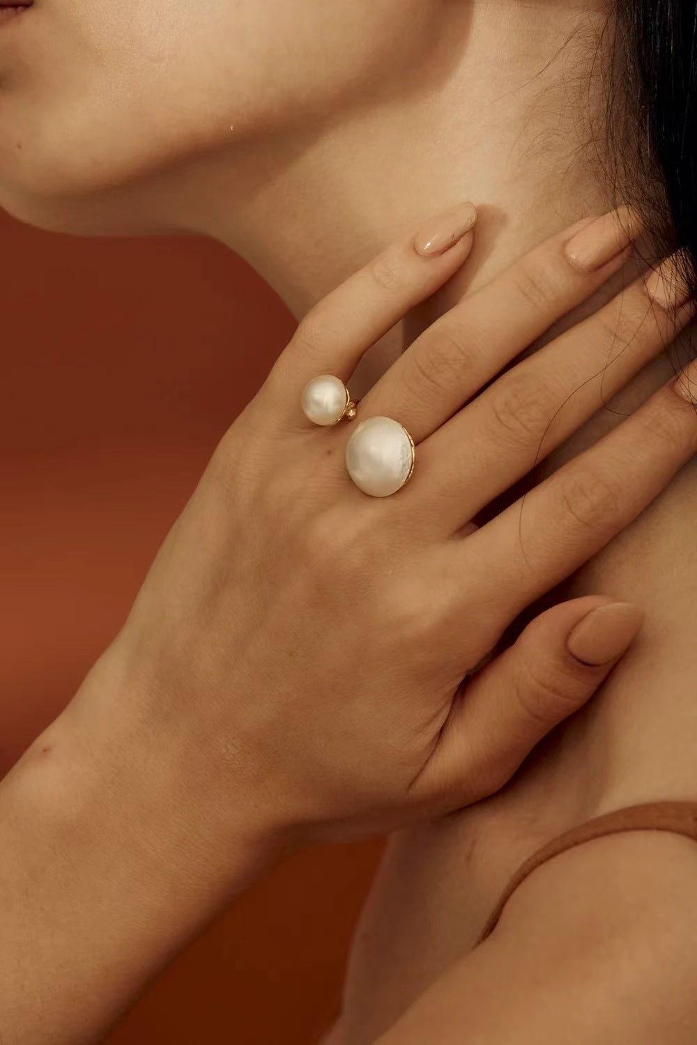 Natural White Mother-of-Pearl Double Circle Open Ring - floysun