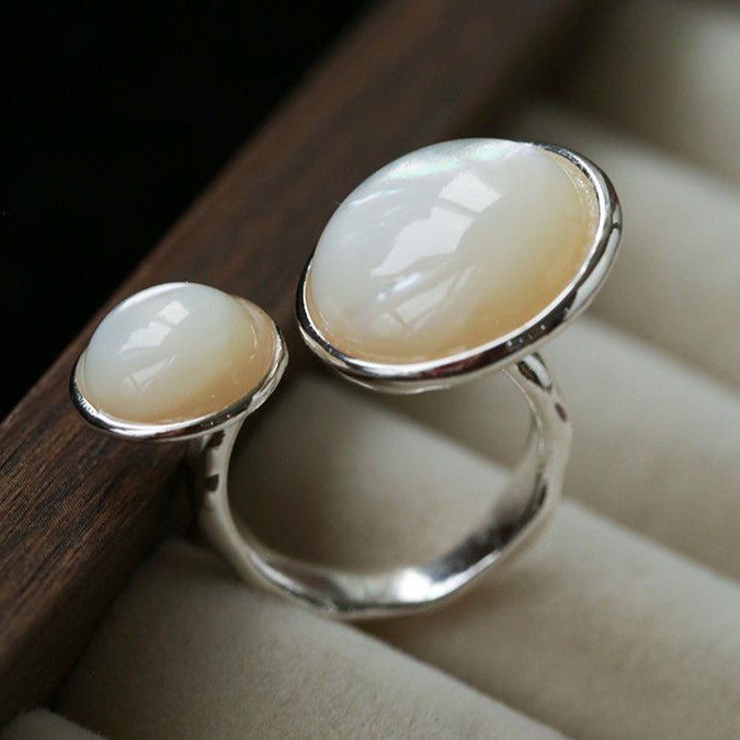 Natural White Mother-of-Pearl Double Circle Open Ring - floysun