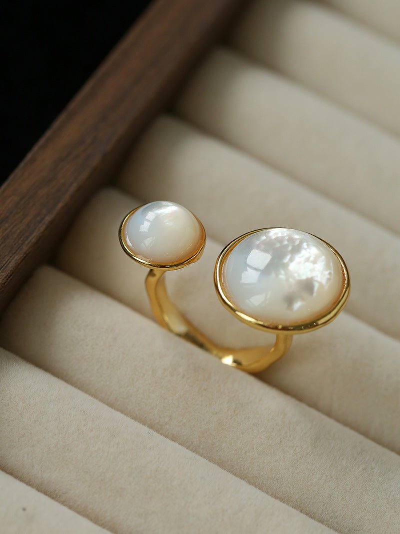 Natural White Mother-of-Pearl Double Circle Open Ring - floysun