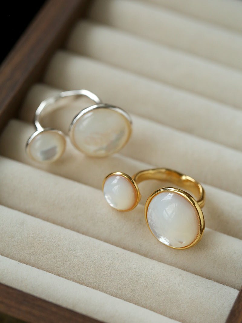 Natural White Mother-of-Pearl Double Circle Open Ring - floysun