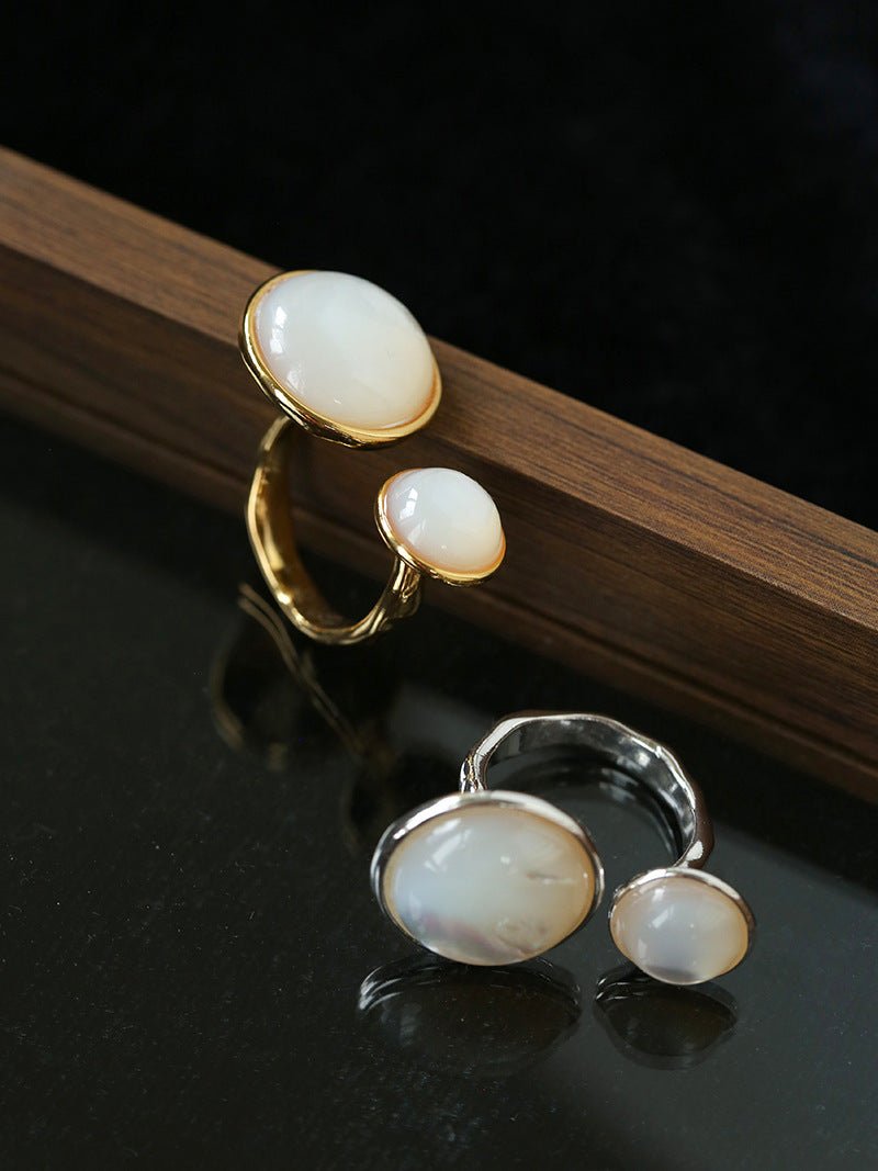 Natural White Mother-of-Pearl Double Circle Open Ring - floysun