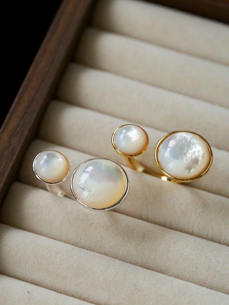 Natural White Mother-of-Pearl Double Circle Open Ring - floysun