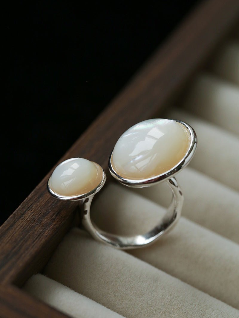 Natural White Mother-of-Pearl Double Circle Open Ring - floysun