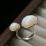 Natural White Mother-of-Pearl Double Circle Open Ring - floysun