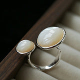 Natural White Mother-of-Pearl Double Circle Open Ring - floysun