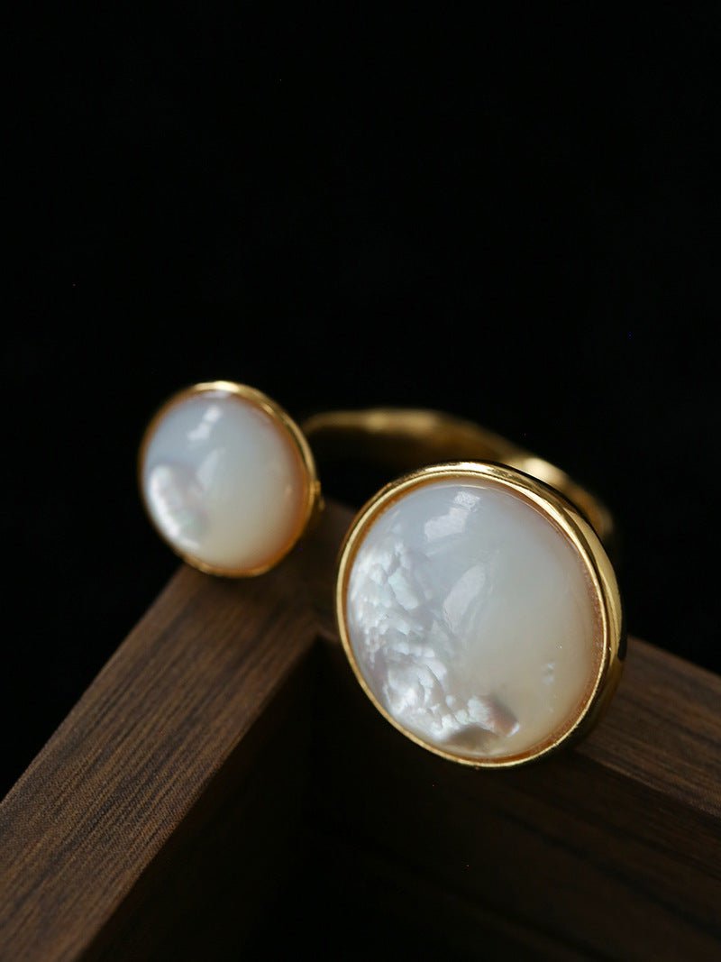 Natural White Mother-of-Pearl Double Circle Open Ring - floysun