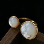 Natural White Mother-of-Pearl Double Circle Open Ring - floysun