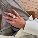 Natural Yellow Jade Smooth Wide Band Ring - floysun