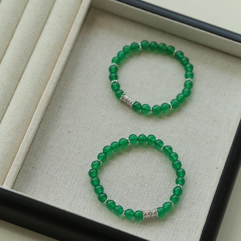 New Chinese Style Elastic Bracelet with Zirconia and Green Agate Beads - floysun