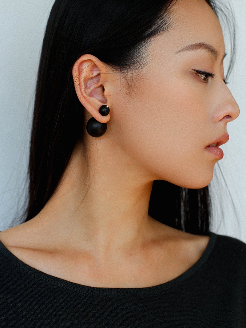 New Oriental Ebony Double - Sphere Stud Earrings - floysun